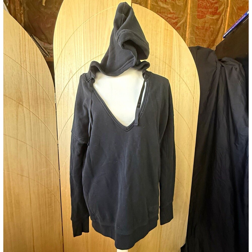 Victoria Sport Women’s M Black V-Neck Pullover Hoodie Fleece Cotton Blend Logo